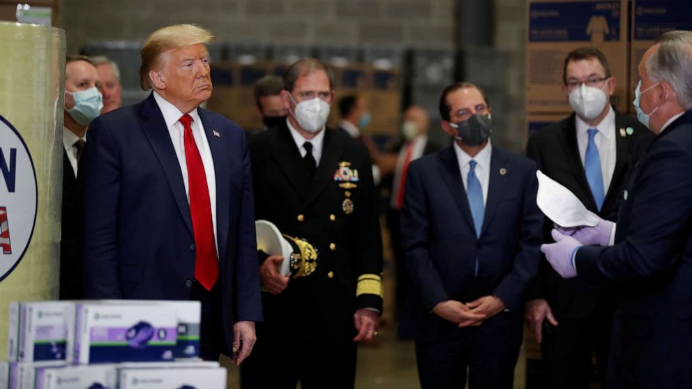 PHOTO: President Donald Trump tours medical equipment distributor Owens & Minor during the coronavirus disease pandemic in Allentown, Pa., May 14, 2020.