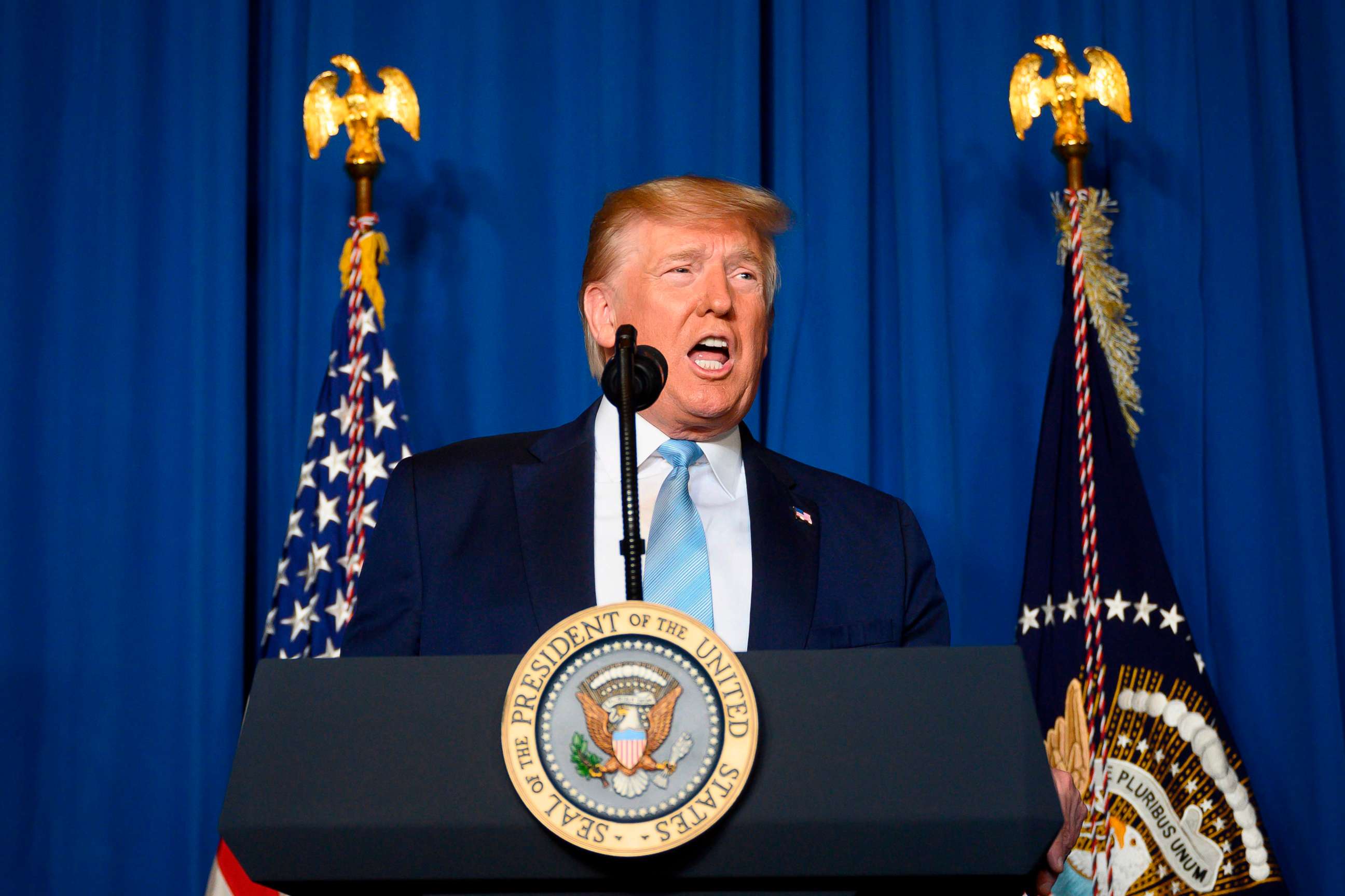 PHOTO: President Donald Trump makes a statement on Iran at the Mar-a-Lago estate in Palm Beach Florida, Jan. 3, 2020.