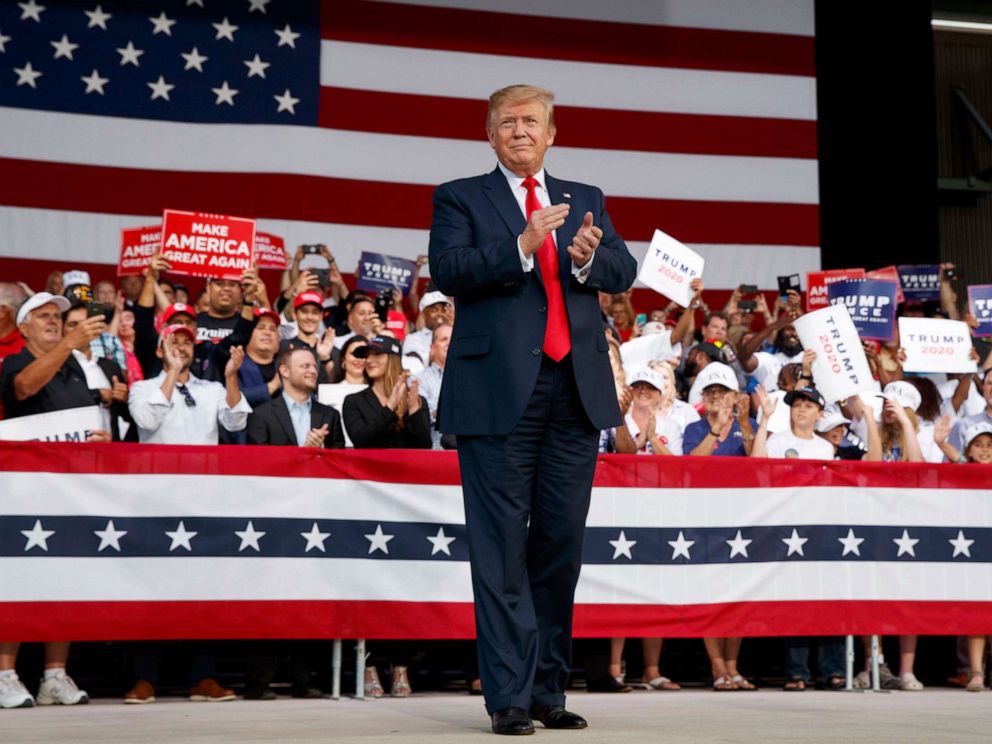 PHOTO: President Donald Trump arrives to speak at a rally in front of the Aaron Bessant Amphitheater on May 8, 2019, in Panama City Beach, Florida.