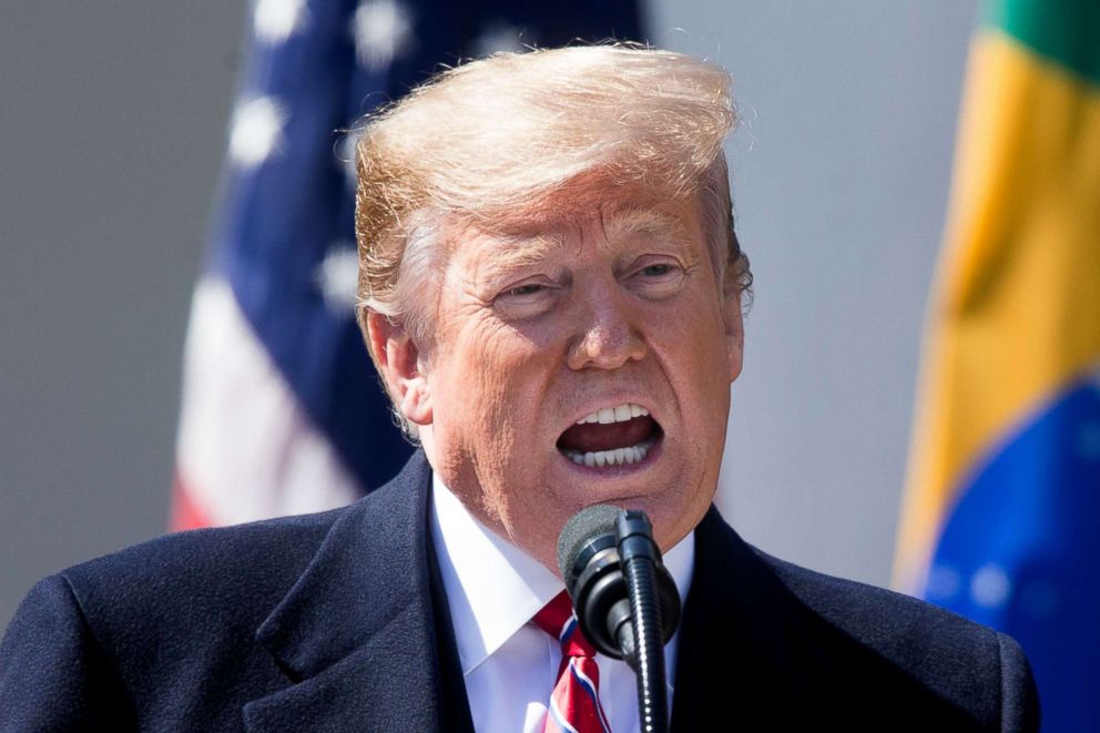 PHOTO: President Donald J. Trump speaks during a joint news conference with Brazilian President Jair Bolsonaro in the Rose Garden of the White House in Washington, DC, March 19, 2019.