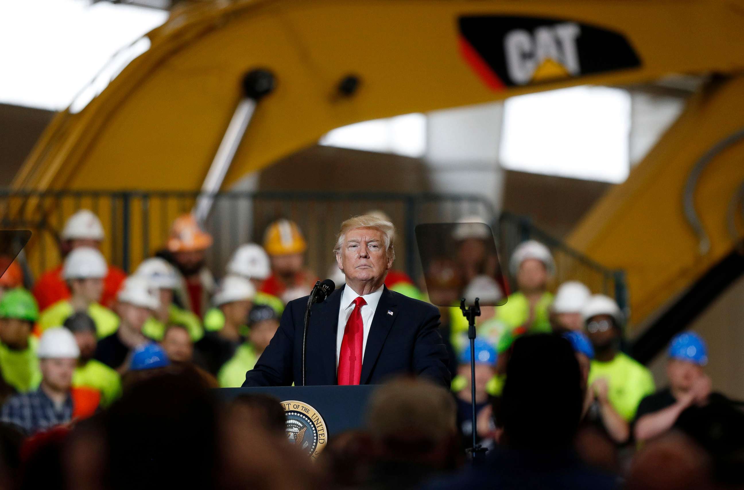 PHOTO: President Donald Trump speaks about his infrastructure plan during a visit to Local 18 Richfield Training Facility in Richfield, Ohio, on March 29, 2018.