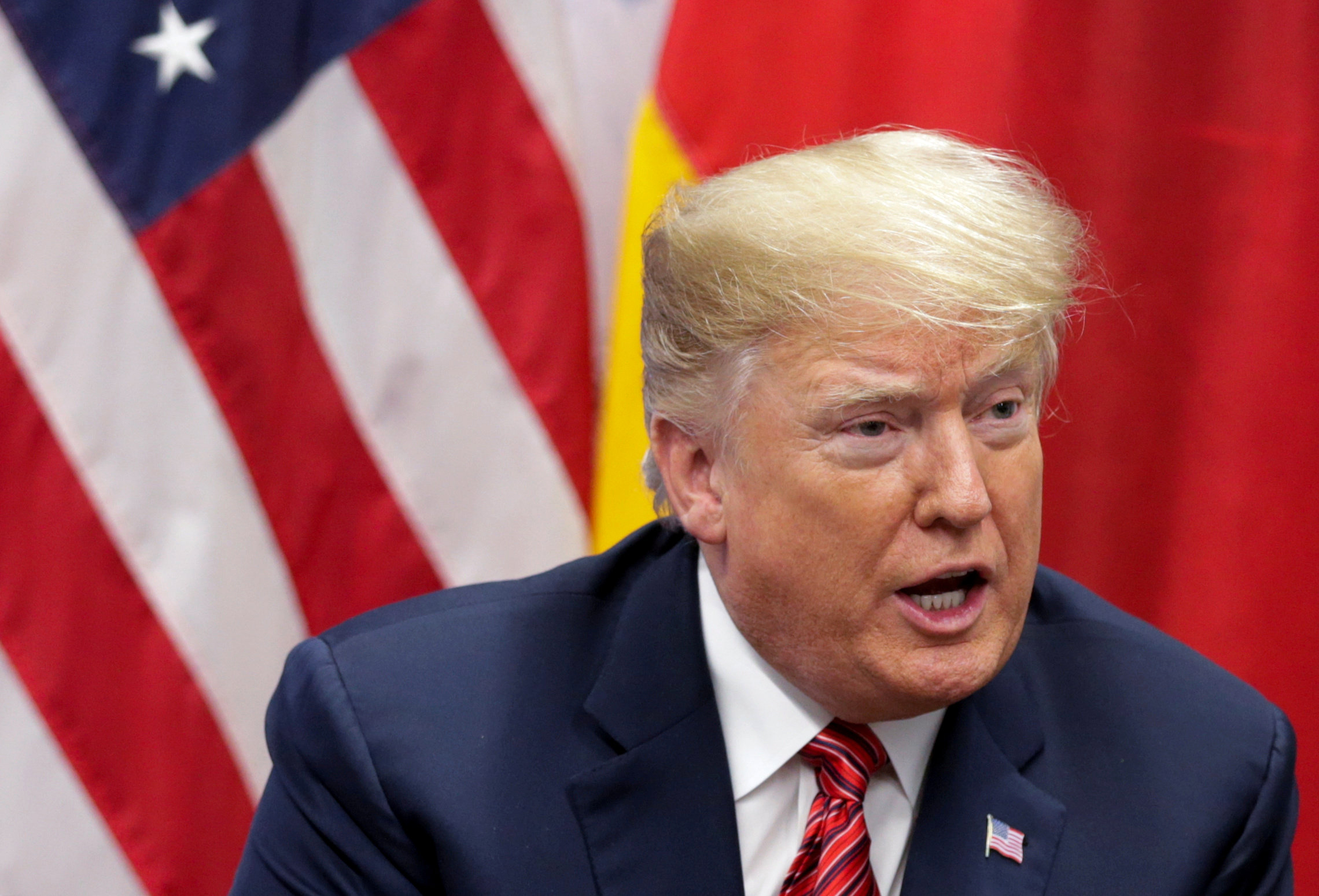 PHOTO: President Donald Trump speaks during a meeting with German Chancellor Angela Merkel at the G20 leaders summit in Buenos Aires, Argentina, Dec. 1, 2018.