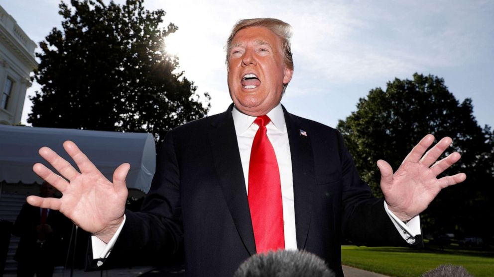 PHOTO: President Donald Trump  speaks to the news media as he departs for travel to Colorado from the White House in Washington, May 30, 2019.