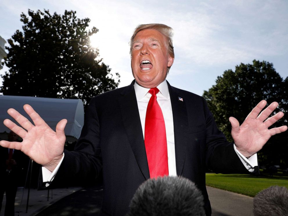 PHOTO: President Donald Trump  speaks to the news media as he departs for travel to Colorado from the White House in Washington, May 30, 2019.