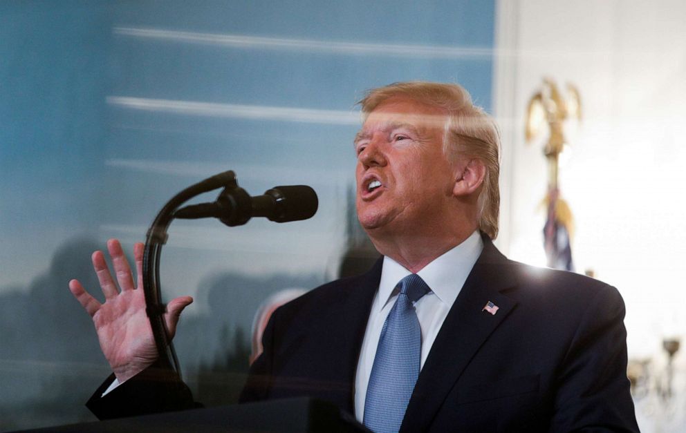 PHOTO: President Donald Trump delivers a statement on the conflict in Syria in the Diplomatic Room of the White House in Washington, Oct. 23, 2019.