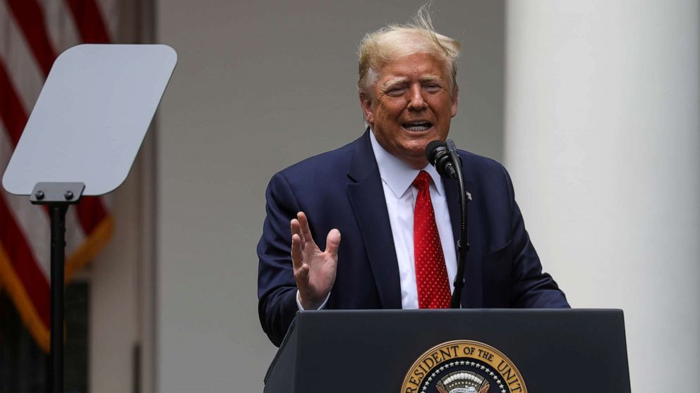 PHOTO: President Donald Trump speaks prior to signing an executive order on police reform at a ceremony in the Rose Garden at the White House in Washington, June 16, 2020.