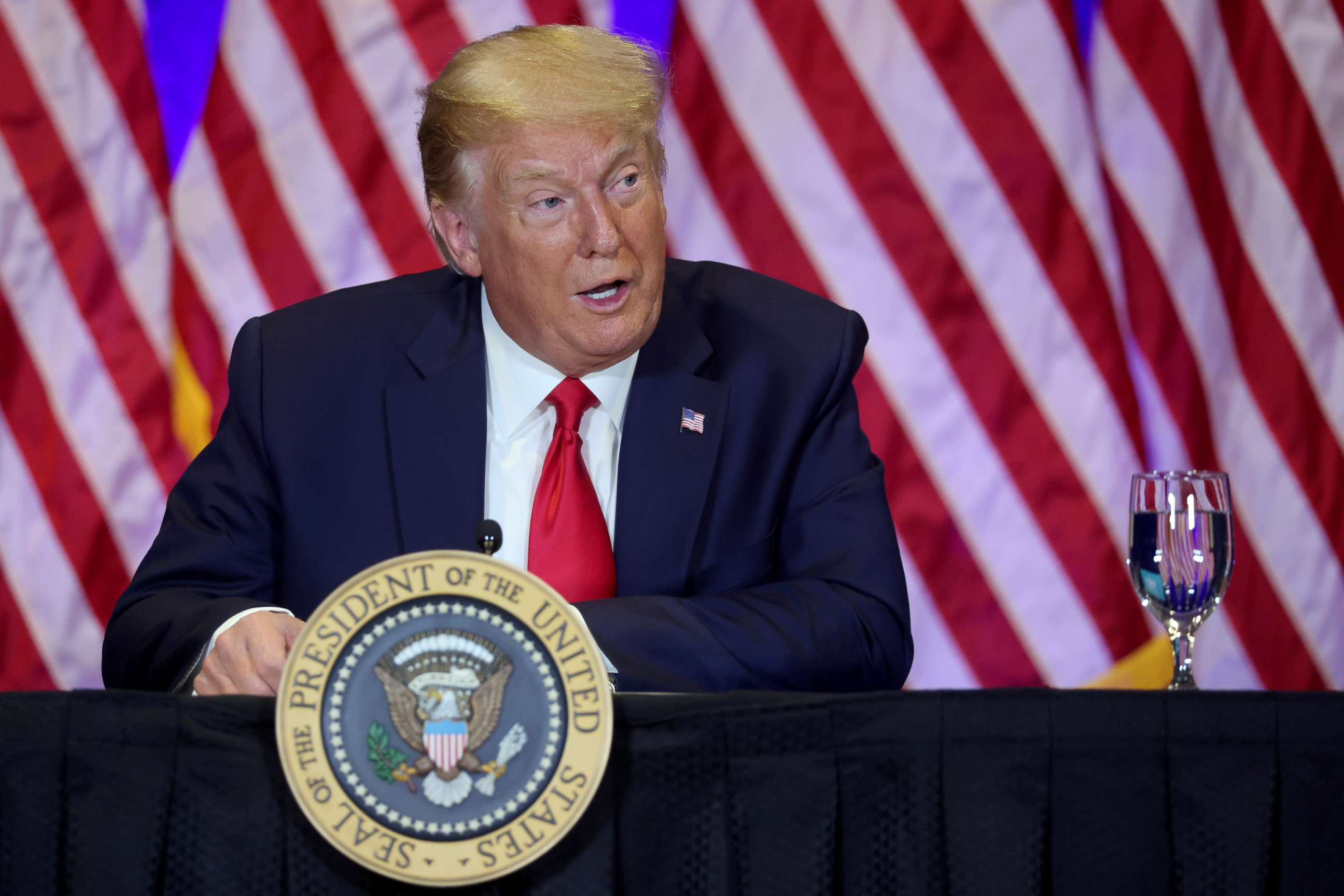 PHOTO: President Donald Trump participates in a roundtable discussion with supporters from the Latinos for Trump Coalition in Las Vegas, Sept. 13, 2020.