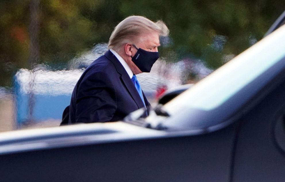 PHOTO: President Donald Trump arrives at Walter Reed National Military Medical Center by helicopter after testing positive for the coronavirus disease (COVID-19), in Bethesda, Maryland, Oct. 2, 2020.