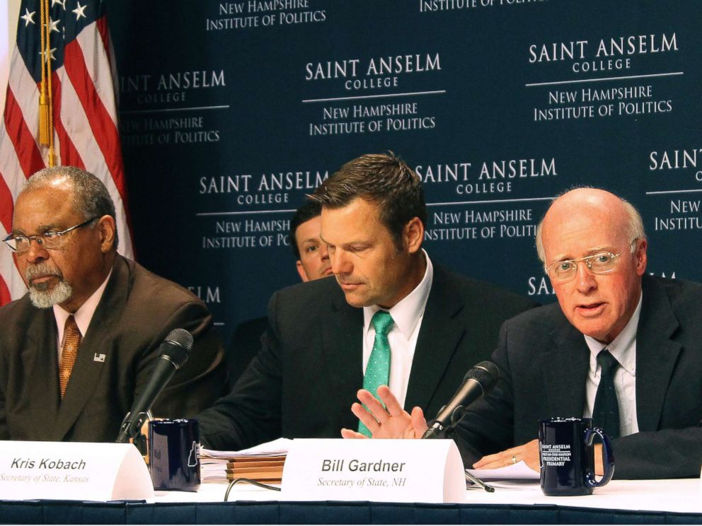 PHOTO: New Hampshire Secretary of State Bill Gardner, right, introduces one of the speakers at a meeting of the Presidential Advisory Commission on Election Integrity on Tuesday, Sept. 12, 2017 in Manchester, N.H.