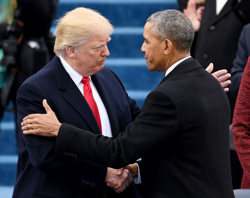 PHOTO: President Donald Trump shakes hands former President Barack Obama during the 58th presidential inauguration in Washington, Jan. 20, 2017. 