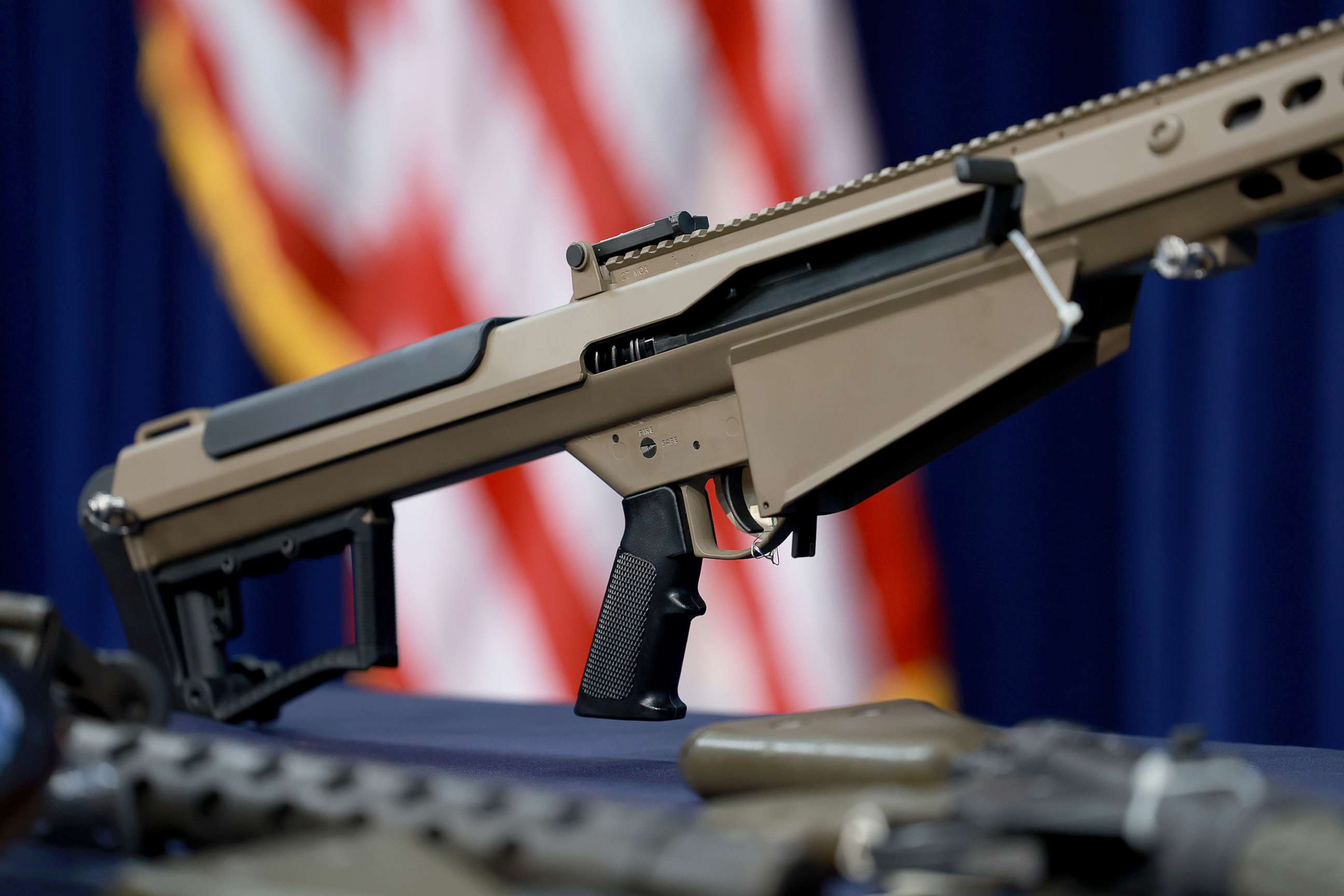 PHOTO: Some of the weapons HSI Miami and its law enforcement partners recently confiscated lay on a table during a press conference at their Field Office on Aug. 17, 2022 in Miami.