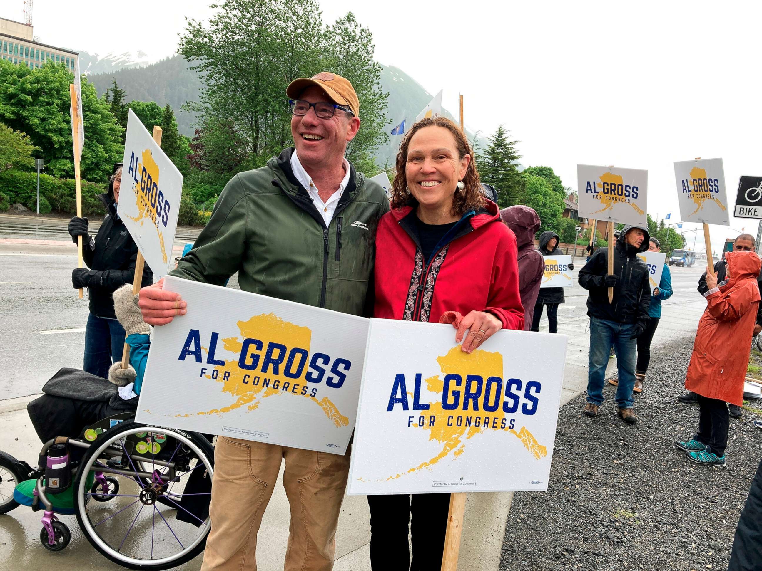 PHOTO: Al Gross, an independent running for Alaska's U.S. House seat, poses beside his wife, Monica Gross in Juneau, ALa., June 11, 2022.