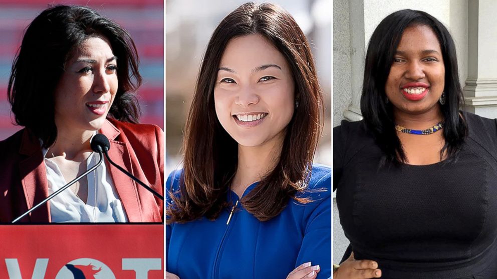 Rep. Paulette Jordan, left, Pearl Kim, center, and Shavonnia Corbin-Johnson.