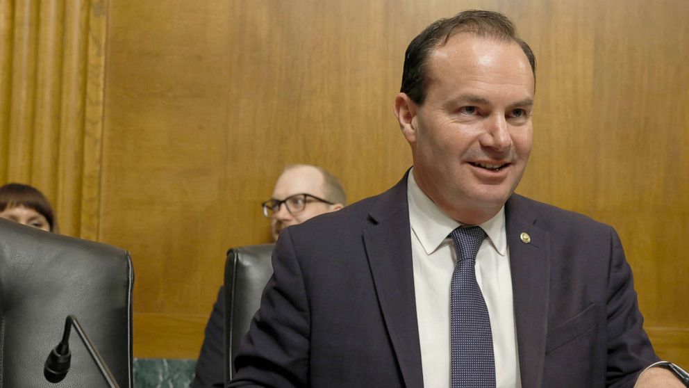 PHOTO: Ranking Member Sen. Mike Lee speaks during a hearing at the U.S. Capitol in Washington, June 15, 2022.