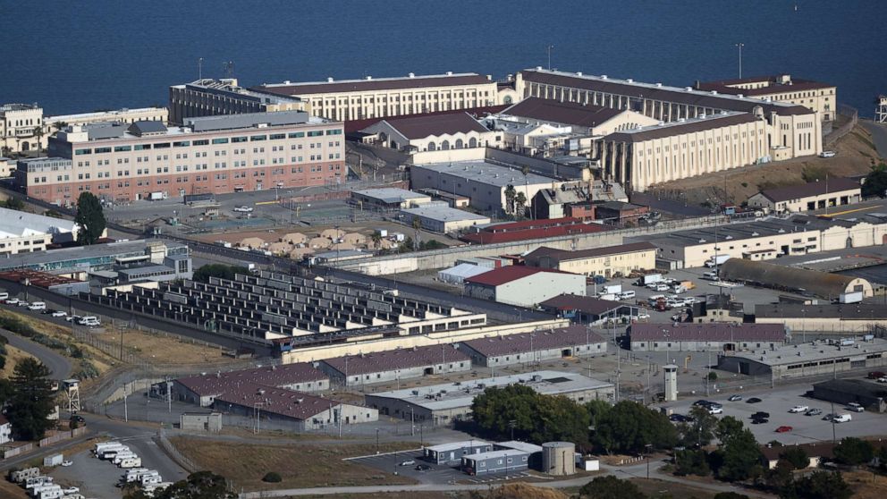 PHOTO: An aerial view San Quentin State Prison on July 08, 2020 in San Quentin, California.