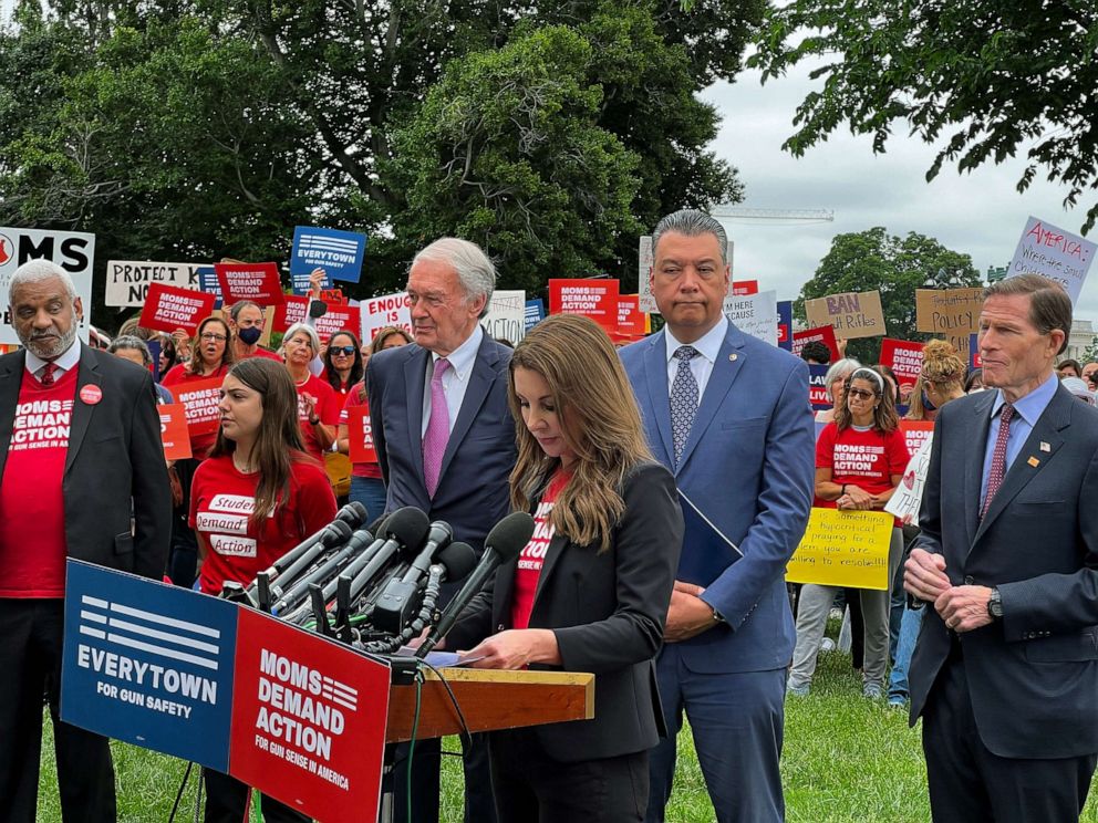 PHOTO: Moms Demand Action founder Shannon Watts speaks at a rally outside of the Capitol, May 26th, 2022.