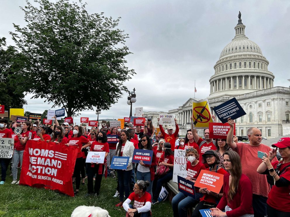 PHOTO: People attend a Moms Demand Action rally outside of the Capitol, May 26, 2022.