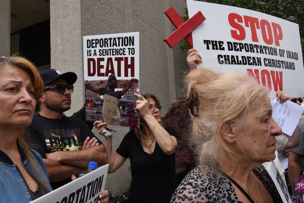 PHOTO: Nidal Zawaideh and others gather outside in Downtown Detroit to protest the recent Immigration and Customs Enforcement raids in which 114 Iraqi nationals, primarily Chaldean immigrants, in Metro Detroit were detained and are facing deportation.