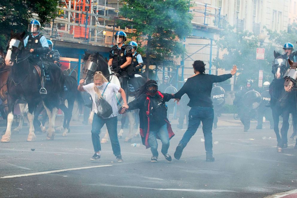 PHOTO: Police disperse protesters near the White House on June 1, 2020 as demonstrations against George Floyd's death continued.