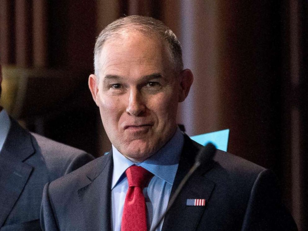 PHOTO: Environmental Protection Agency Administrator Scott Pruitt attends a news conference at the Environmental Protection Agency in Washington D.C., April 3, 2018, on his decision to scrap Obama administration fuel standards.