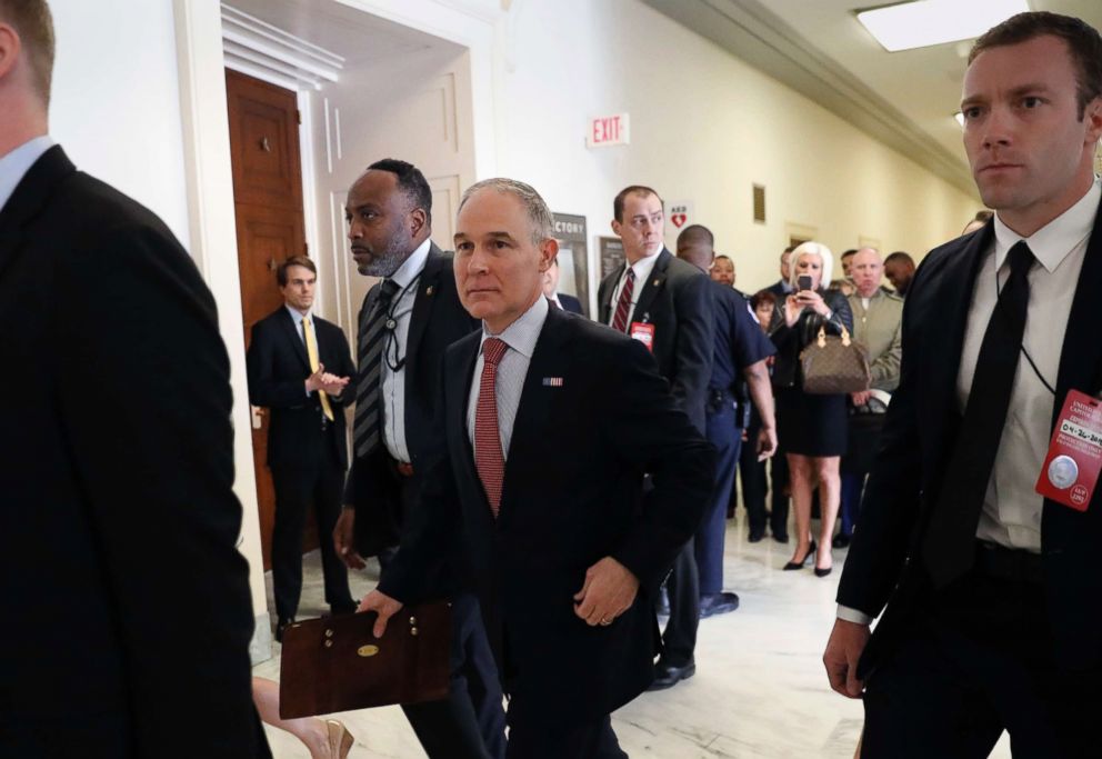 PHOTO: Environmental Protection Agency Administrator Scott Pruitt arrives to the House Energy and Commerce subcommittee hearing on Capitol Hill in Washington, April 26, 2018.