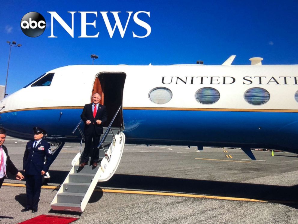 PHOTO: A photo obtained by ABC News shows EPA Administrator Scott Pruitt deplaning a military-owned plane in June 2017 at New York's John F. Kennedy International Airport.