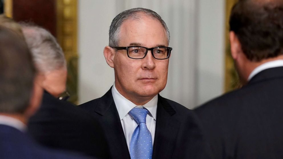 Administrator of the Environmental Protection Agency Scott Pruitt stands after the swearing-in ceremony for US Ambassador to Canada Kelly Knight Craft in Washington, D.C., Sept. 26, 2017.