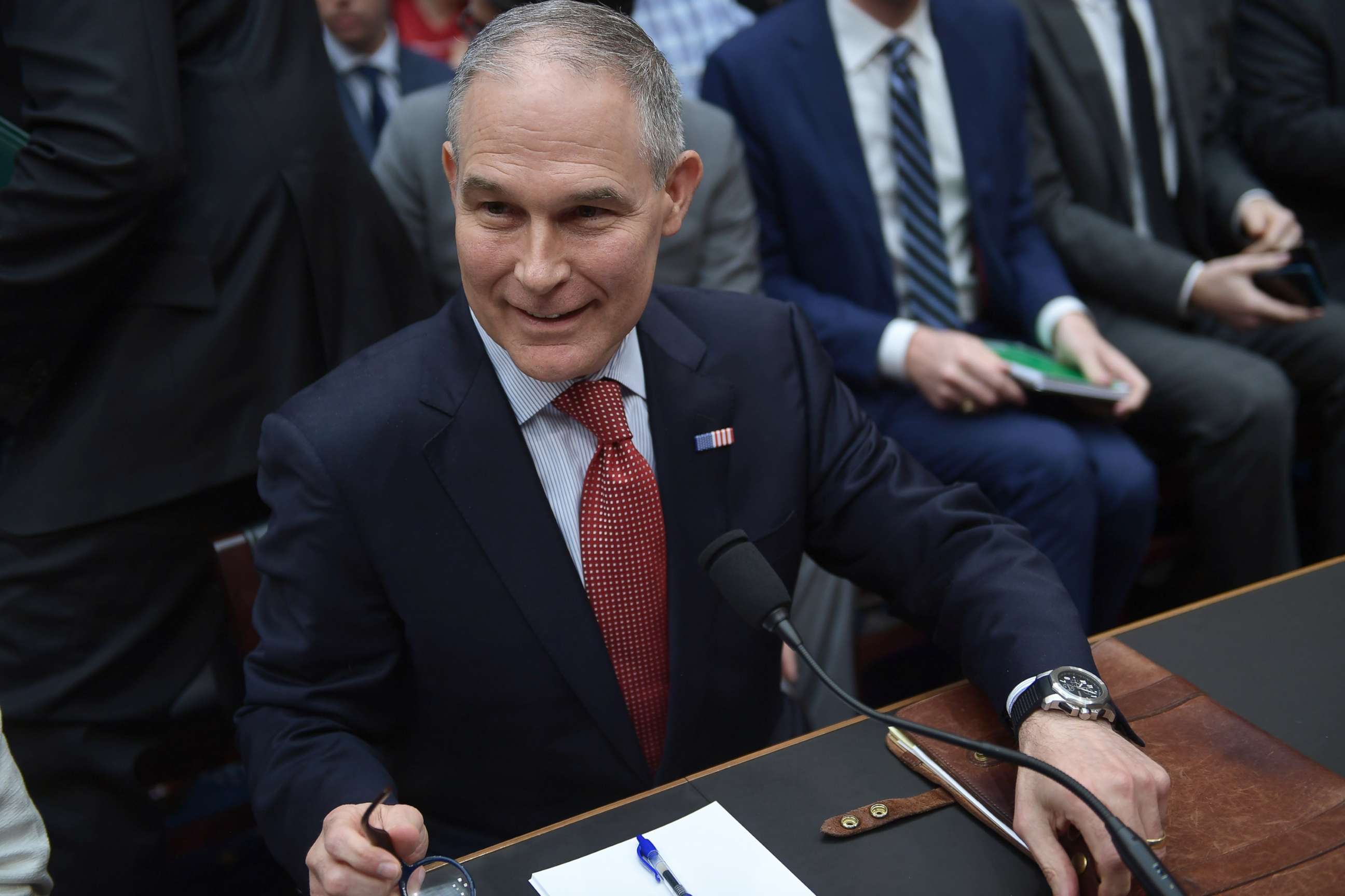 PHOTO: Environmental Protection Agency (EPA) chief Scott Pruitt arrives to testify before the House Energy and Commerce Committee after ethics scandals April 26, 2018 on Capitol Hill in Washington,D.C.