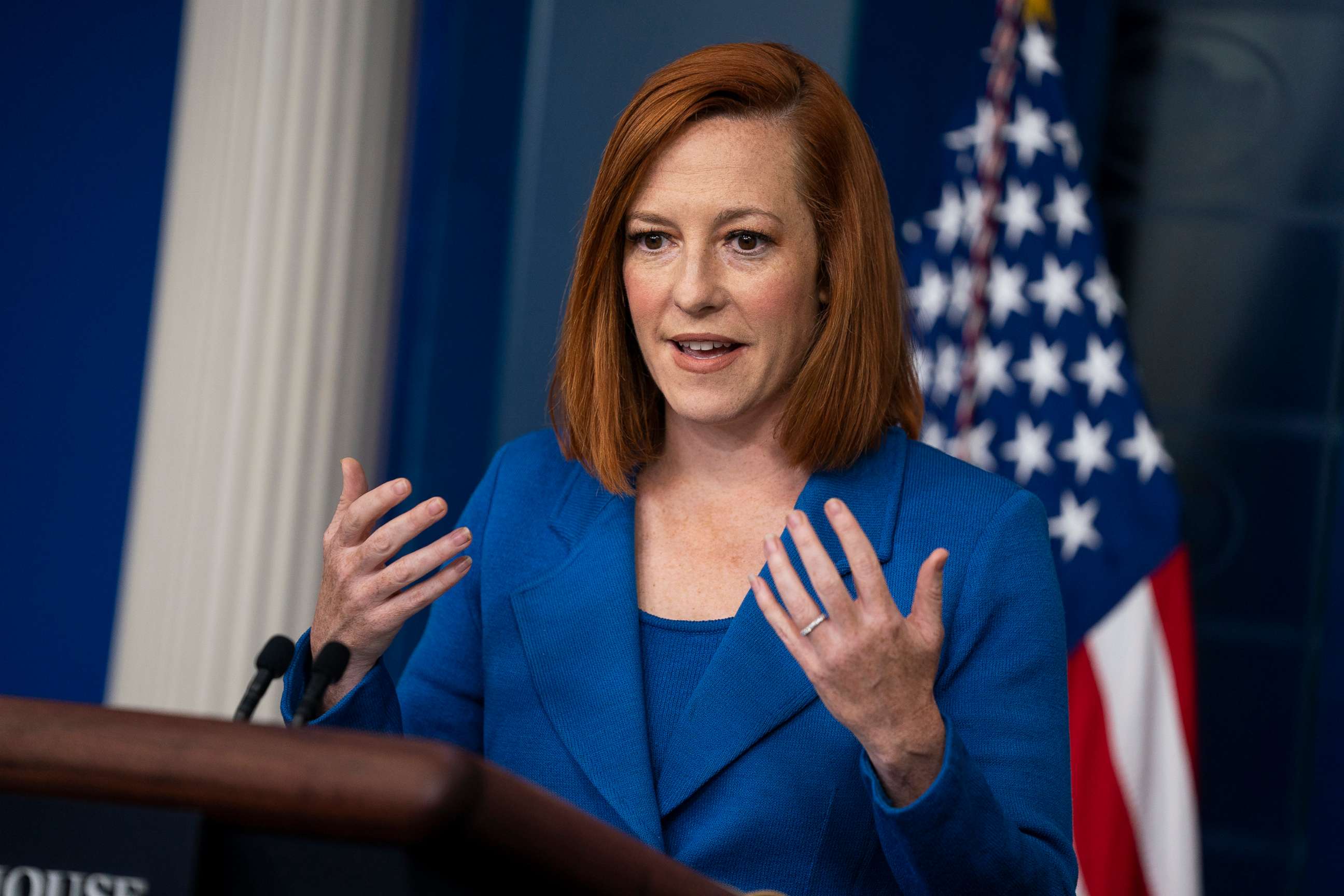 PHOTO: White House press secretary Jen Psaki speaks during a press briefing at the White House, May 24, 2021, in Washington.
