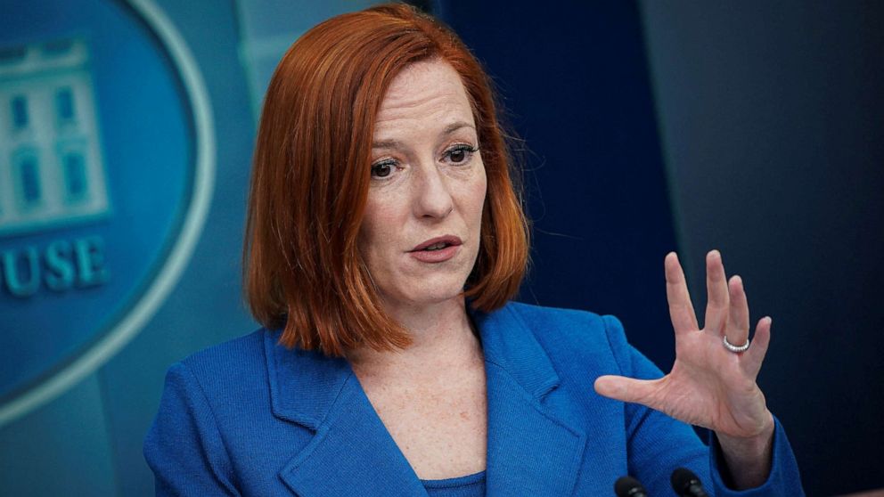 PHOTO: White House Press Secretary Jen Psaki holds a press briefing at the White House in Washington, D.C., March 18, 2022.