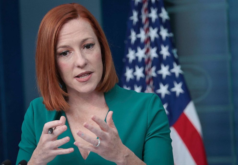 PHOTO: White House press secretary Jen Psaki answers questions during the daily briefing on March 17, 2022 in Washington, D.C.
