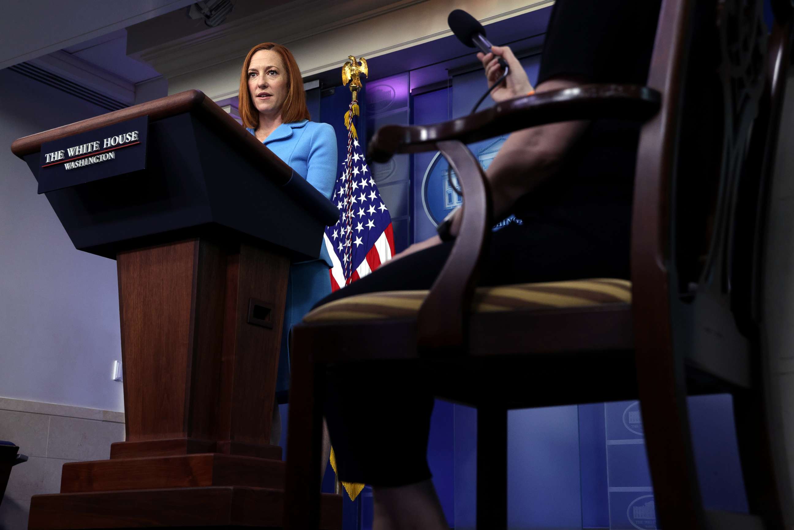 PHOTO: White House Press Secretary Jen Psaki speaks during a daily press briefing in the James Brady Press Briefing Room at the White House, June 2, 2021, in Washington, D.C.
