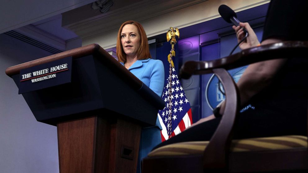 PHOTO: White House Press Secretary Jen Psaki speaks during a daily press briefing in the James Brady Press Briefing Room at the White House, June 2, 2021, in Washington, D.C.