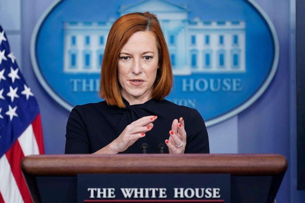 PHOTO: White House press secretary Jen Psaki speaks during a press briefing at the White House, Dec. 22, 2021, in Washington.