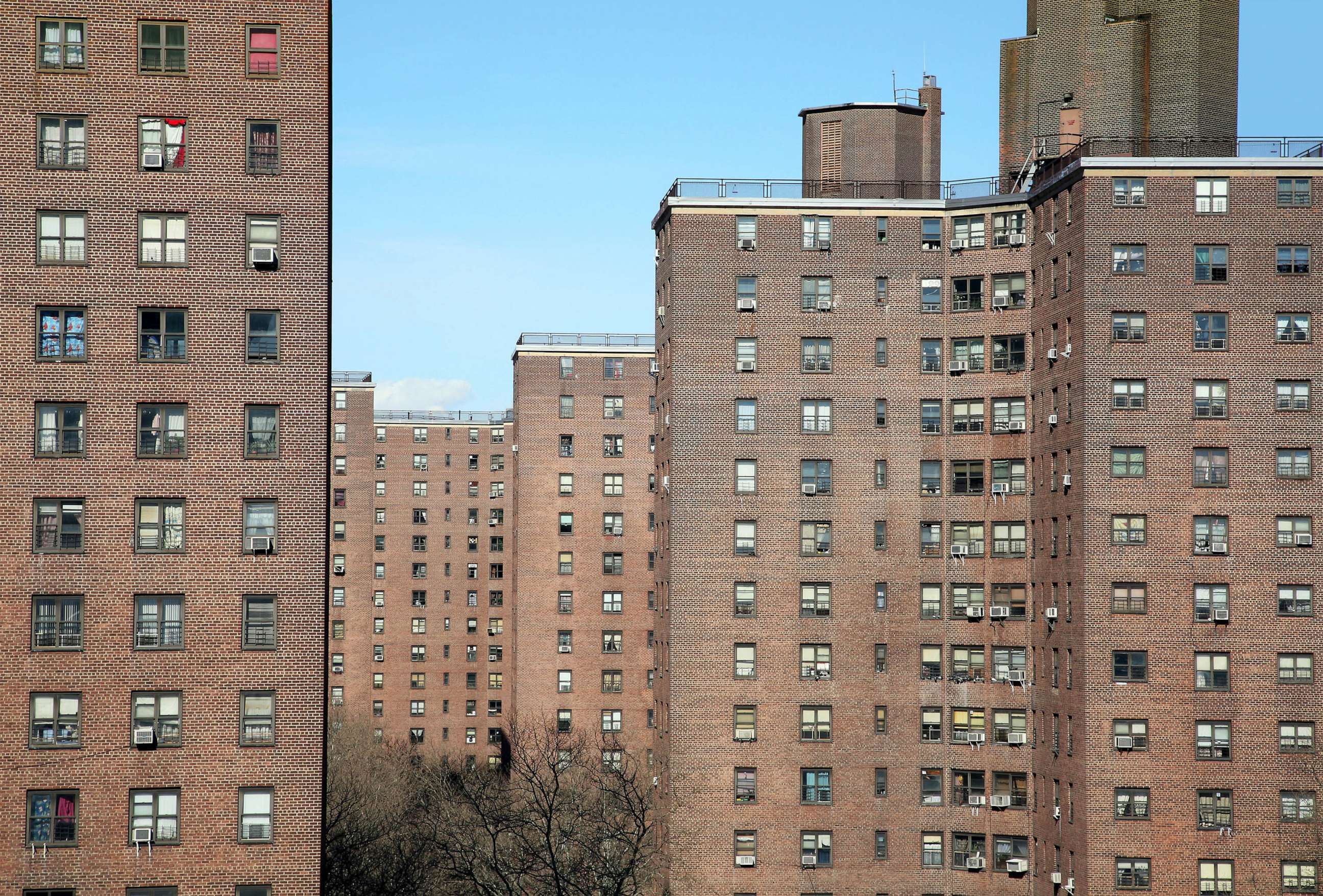 STOCK PHOTO: Row of apartments in housing project on Manhattan's Lower East Side, New York City