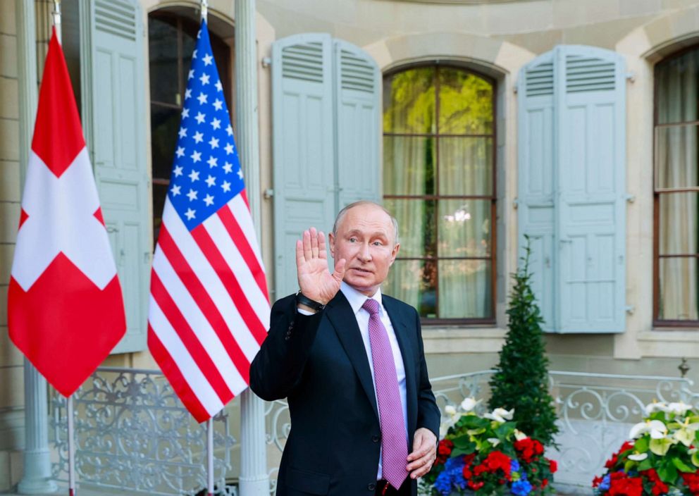 PHOTO: Russia's President Vladimir Putin waves as he leaves after the U.S.-Russia summit at Villa La Grange in Geneva, June 16, 2021.