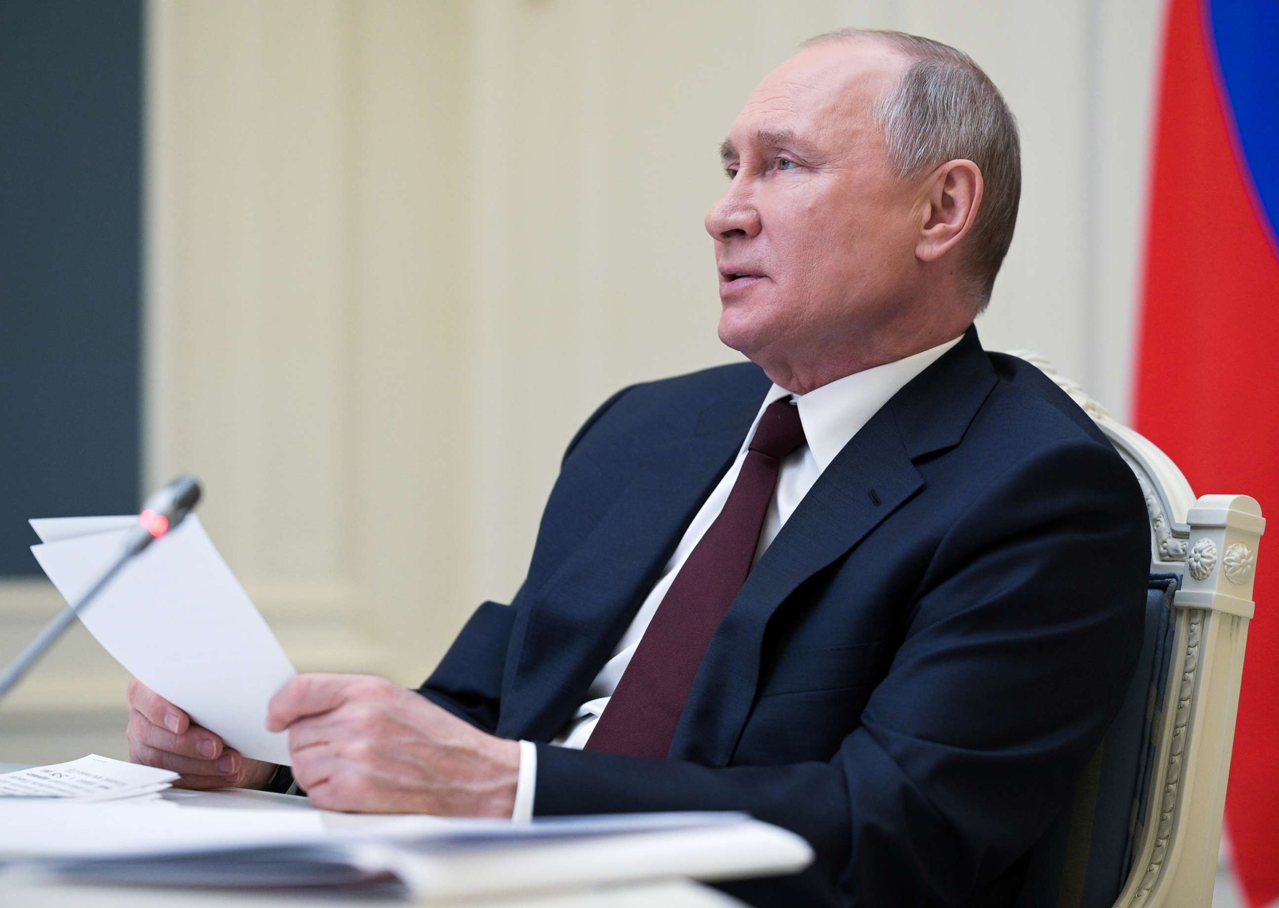 PHOTO: Russian President Vladimir Putin delivers a speech during a virtual global climate summit via a video link in Moscow, April 22, 2021.