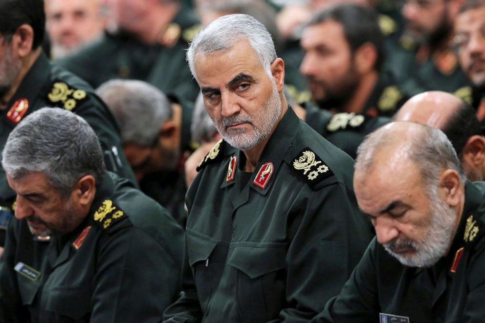 PHOTO: In this Sept. 18, 2016, Revolutionary Guard Gen. Qassem Soleimani, center, attends a meeting with Supreme Leader Ayatollah Ali Khamenei and Revolutionary Guard commanders in Tehran, Iran.