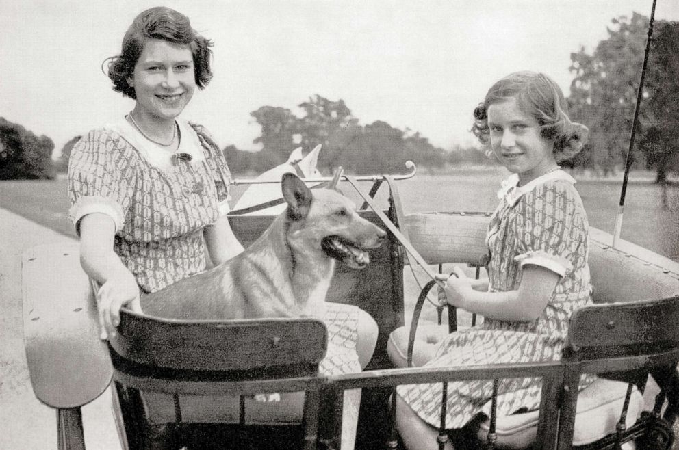 PHOTO: Princess Elizabeth, the future Queen Elizabeth II, left, and Princess Margaret, right, drive a pony and trap in Great Windsor Park, England, 1941. 
