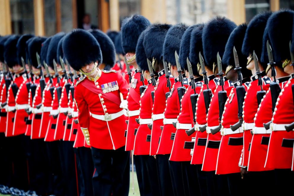 PHOTO: The Guard of Honour at Windsor Castle in Windsor, England, prepares for the arrival of Queen Elizabeth II and President Donald Trump, July 13, 2018.