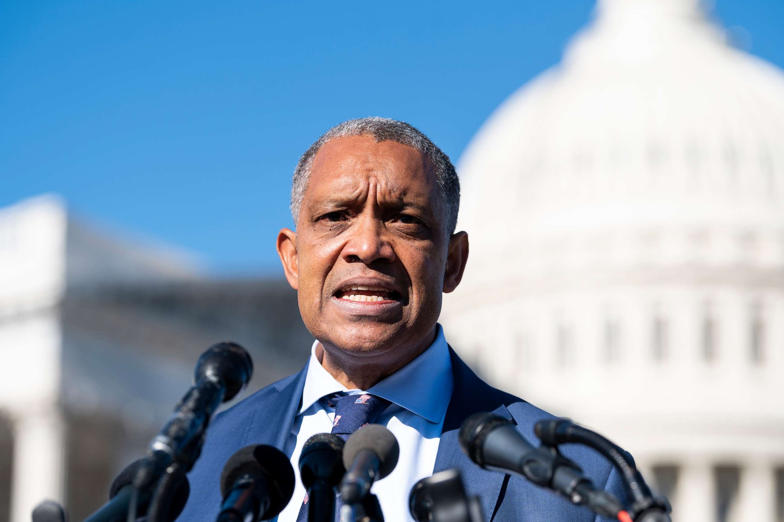 PHOTO: D.C. Attorney General Karl Racine speaks during a news conference outside the U.S. Capitol, Dec. 14, 2021.