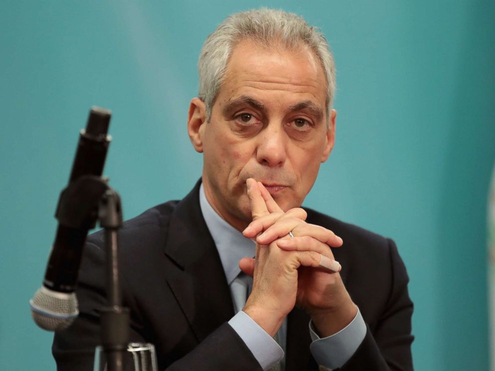 PHOTO: Chicago Mayor Rahm Emanuel speaks to the press during the North American Climate Summit on Dec. 5, 2017 in Chicago.