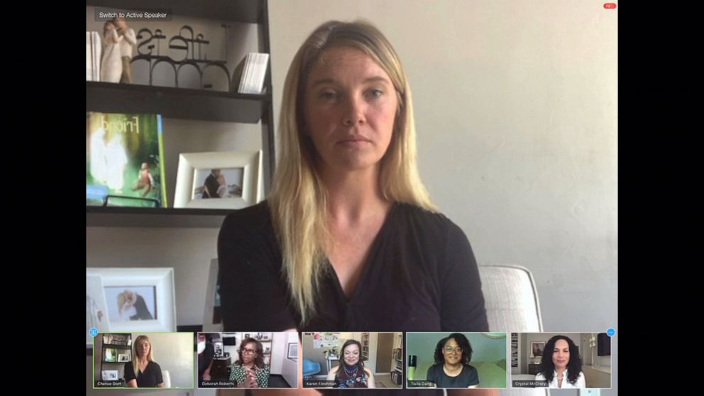 PHOTO: Chelsie Dort talks to ABC News Correspondent Deborah Roberts and other moms in a video roundtable about how they talk to their children.