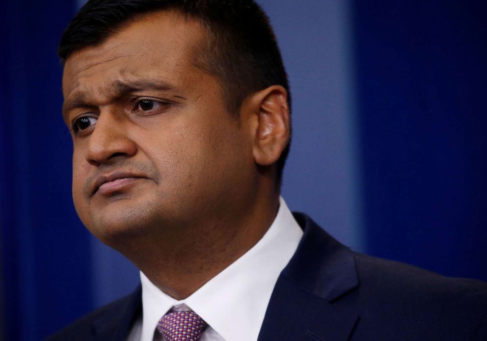 PHOTO: White House Principal Deputy Press Secretary Raj Shah takes questions during the daily press briefing at the White House in Washington, D.C., Feb. 8, 2018.