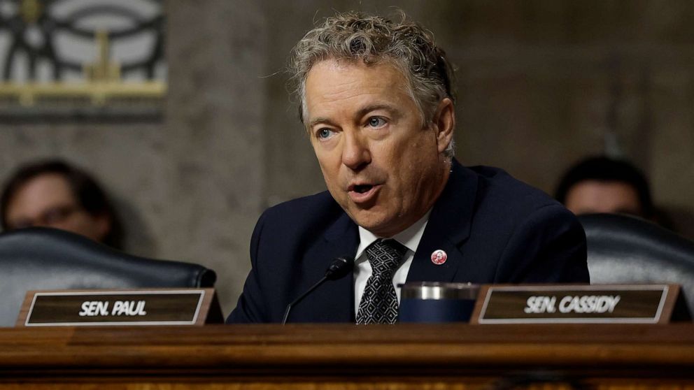 PHOTO: Sen. Rand Paul speaks during a hearing with former Starbucks CEO Howard Schultz in the Dirksen Senate Office Building on Capitol Hill, March 29, 2023.