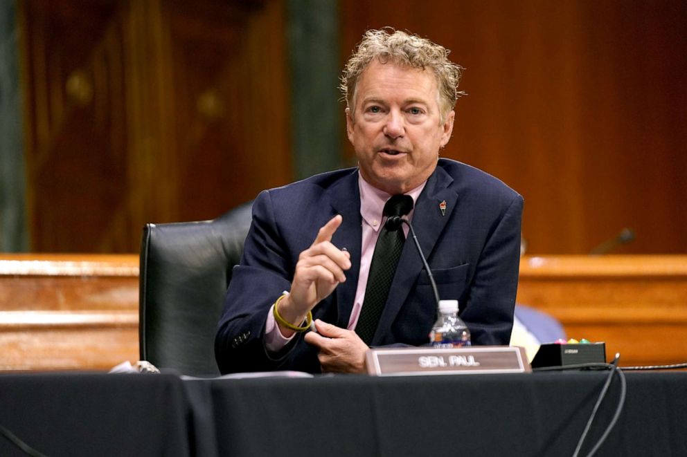 PHOTO: Sen. Rand Paul questions Dr. Anthony Fauci, director of the National Institute of Allergy and Infectious Diseases, during a Senate Health, Education, Labor and Pensions Committee hearing, May 11, 2021, in Washington, DC.
