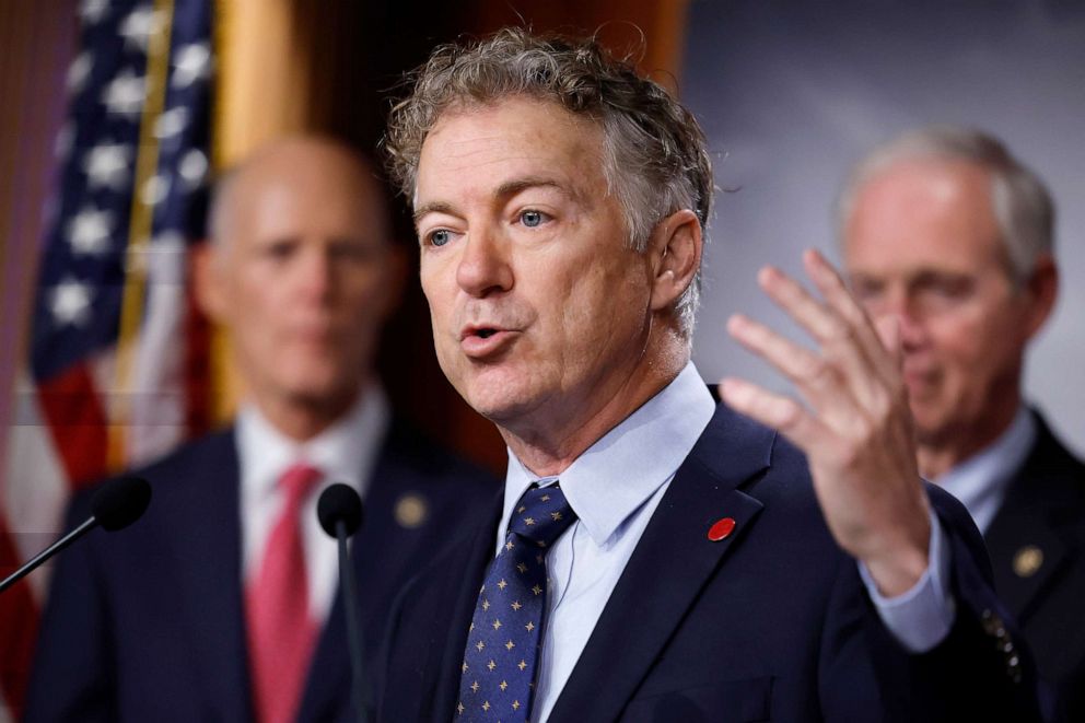 PHOTO: Sen. Rand Paul speaks against the federal omnibus spending legislation for FY 2023 that at a news conference with Sen. Rick Scott and Sen. Ron Johnson at the US Capitol, Dec.  20, 2022 in Washington, D.C.