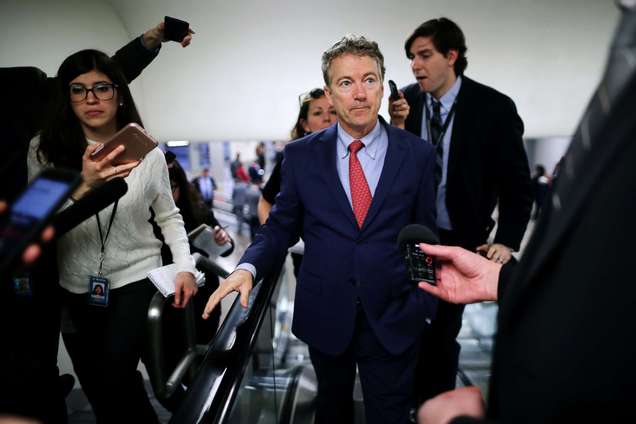 PHOTO:Sen. Rand Paul talks to reporters as he heads to the U.S. Capitol for the weekly Republican policy luncheonin Washington, D.C., March 05, 2019.