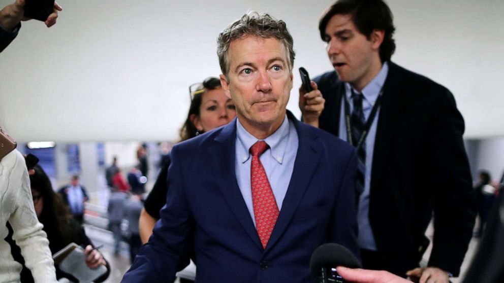 PHOTO:Sen. Rand Paul talks to reporters as he heads to the U.S. Capitol for the weekly Republican policy luncheonin Washington, D.C., March 05, 2019.