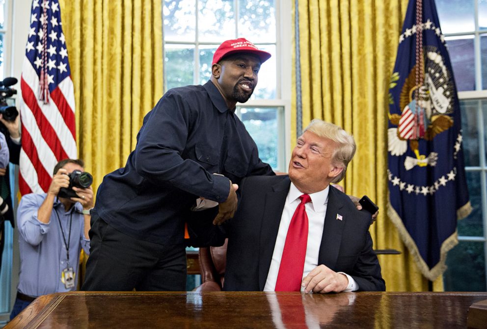 PHOTO: Rapper Kanye West shakes hands with President Donald Trump during a meeting in the Oval Office of the White House, Oct. 11, 2018.